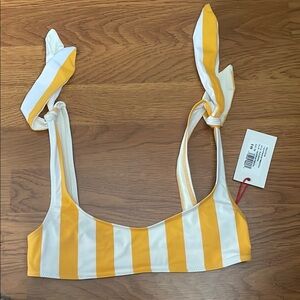 SOLID & STRIPED Yellow and White Striped Bikini Top